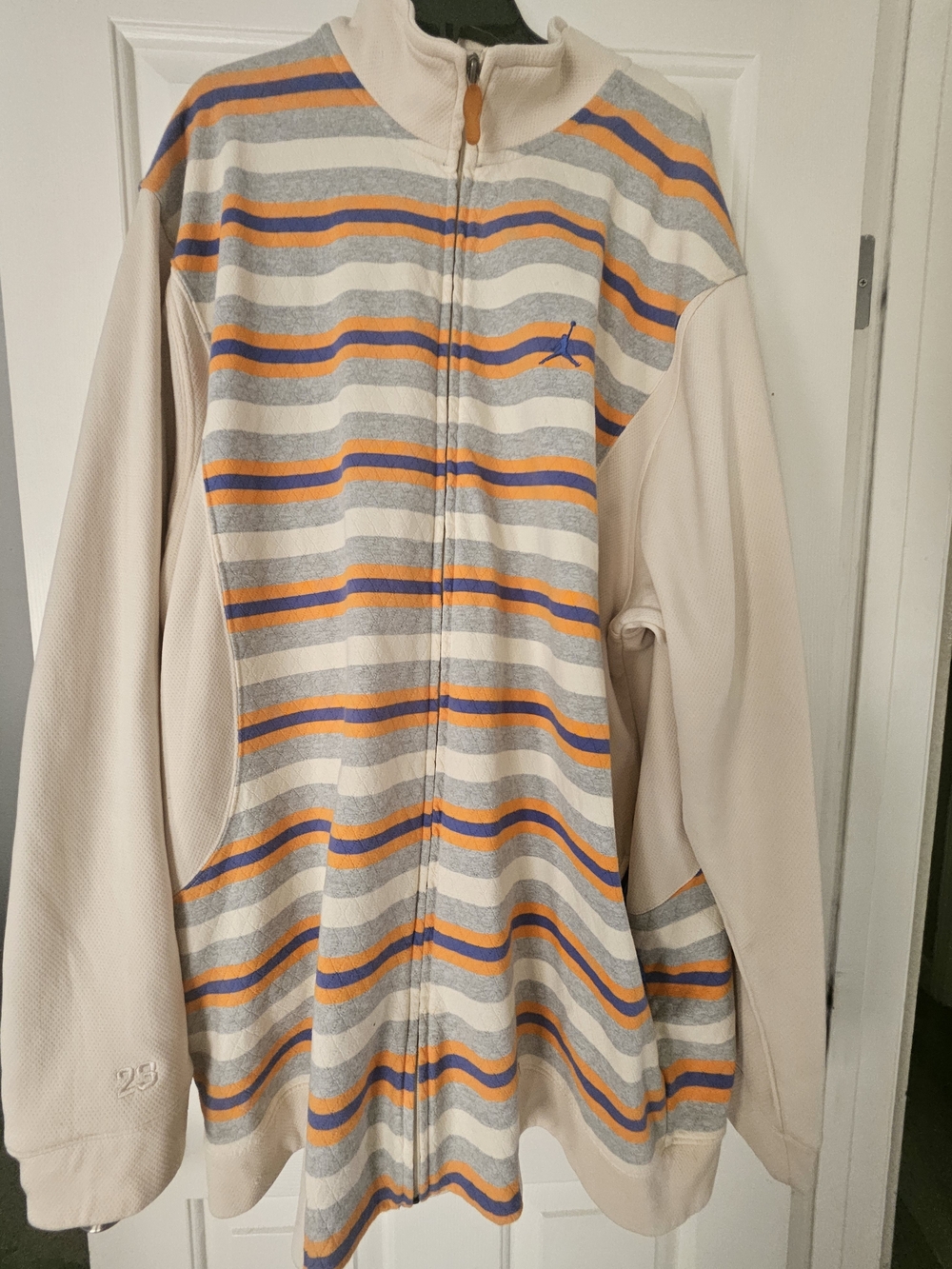 Jordan 3XL Striped Zip-Up Jacket in Cream, Gray, Orange & Blue